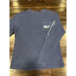 Vineyard Vines Long Sleeve Whale Pocket Graphic T Shirt‎ Navy Blue Men's Size S